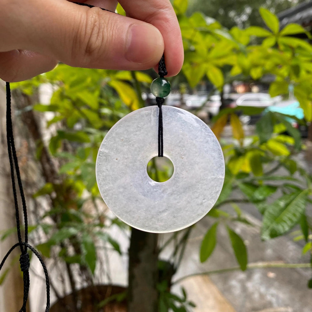 Icy White Round Disc Jade Pendant Necklace - Certified Natural Jadeite