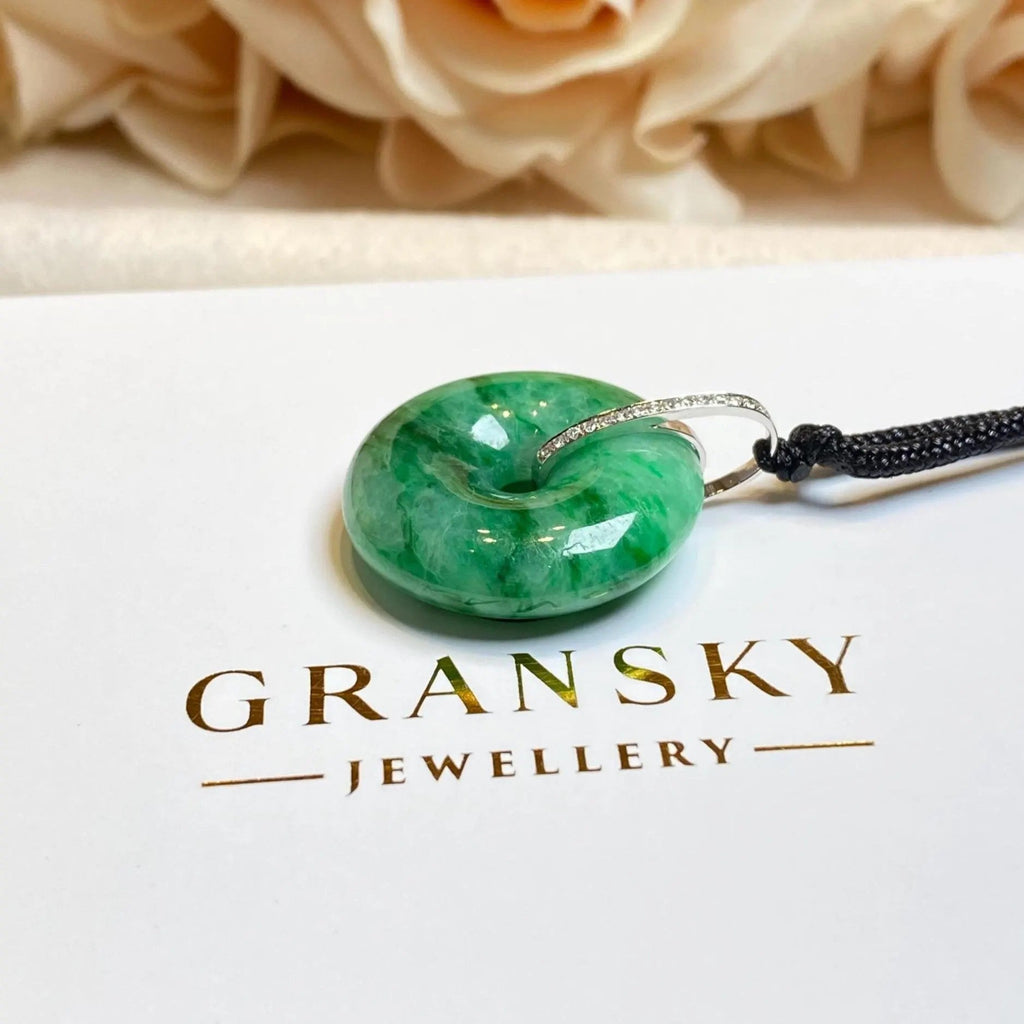 24mm Imperial Green Jade Donut Pendant – 18K White Gold & Diamonds