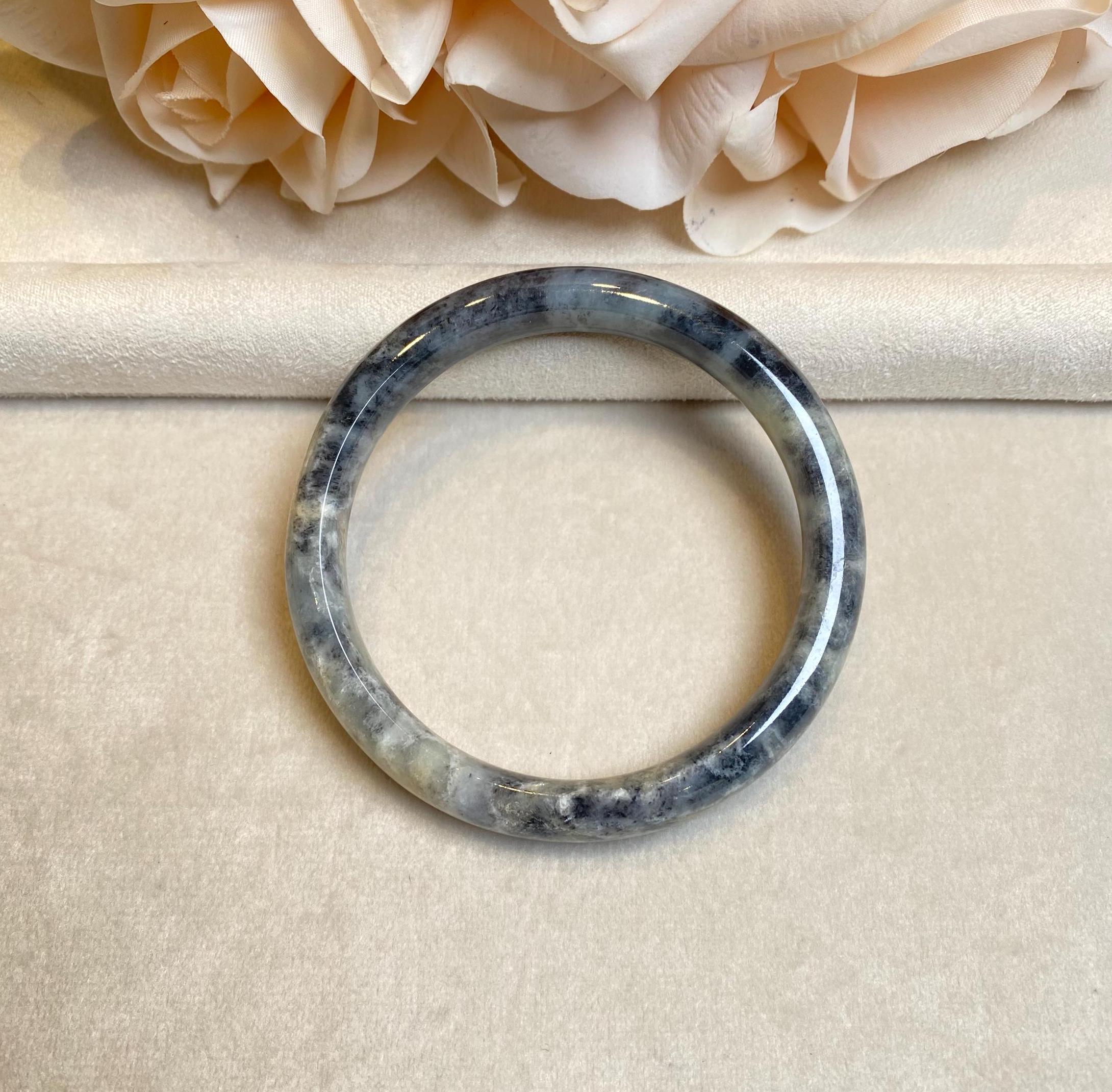 60mm Natural Black Brown Jade Bangle Bracelet - Type-A Burmese Jadeite