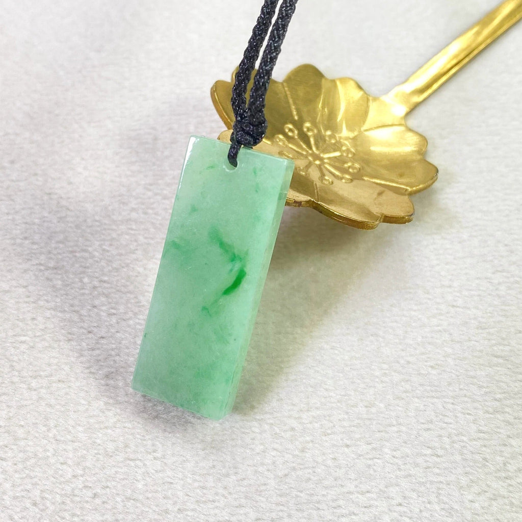 Handcrafted Rectangular Jade Block Pendant – Apple Green Elegance