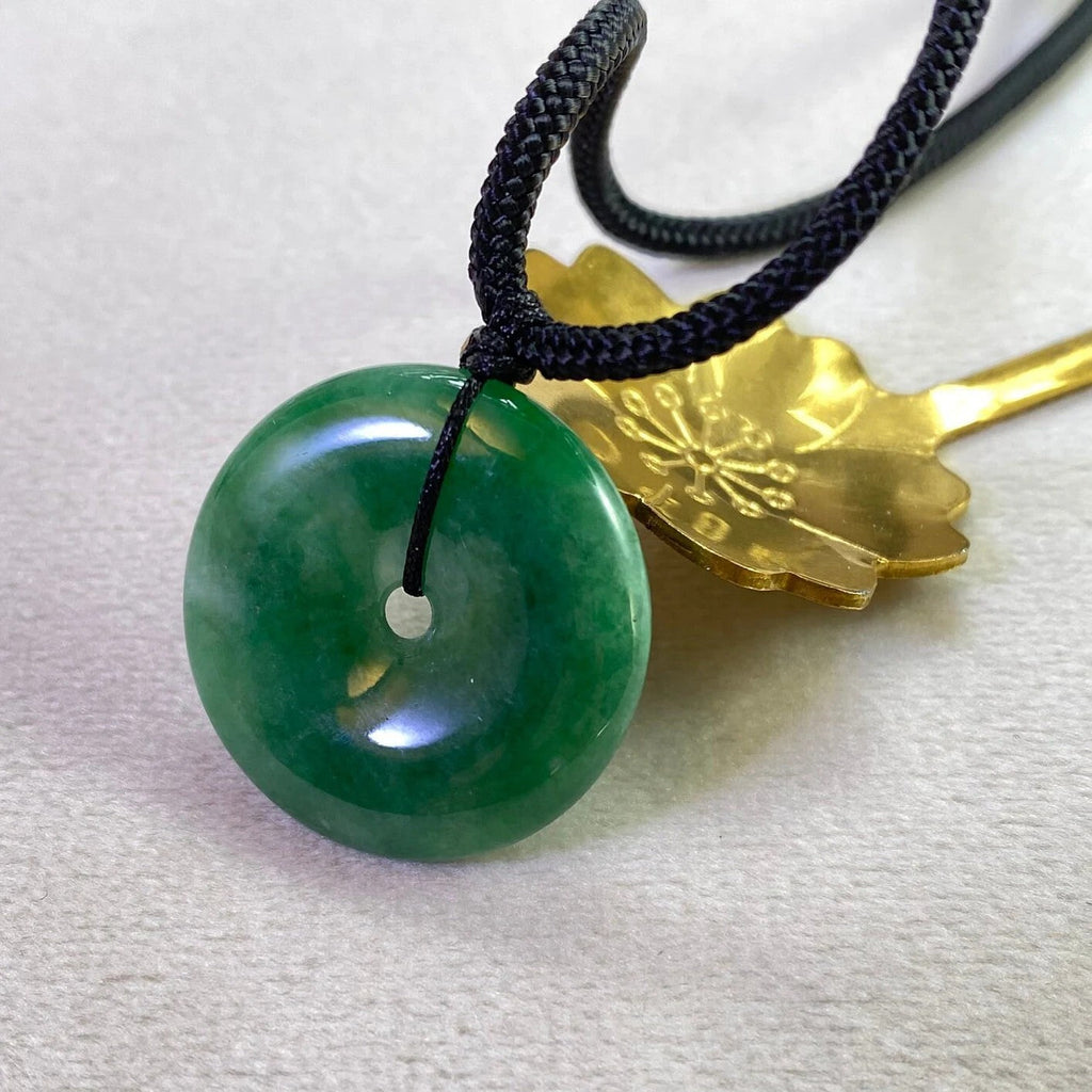 Green Jade Round Donut Pendant 24.1mm - Calming Gemstone