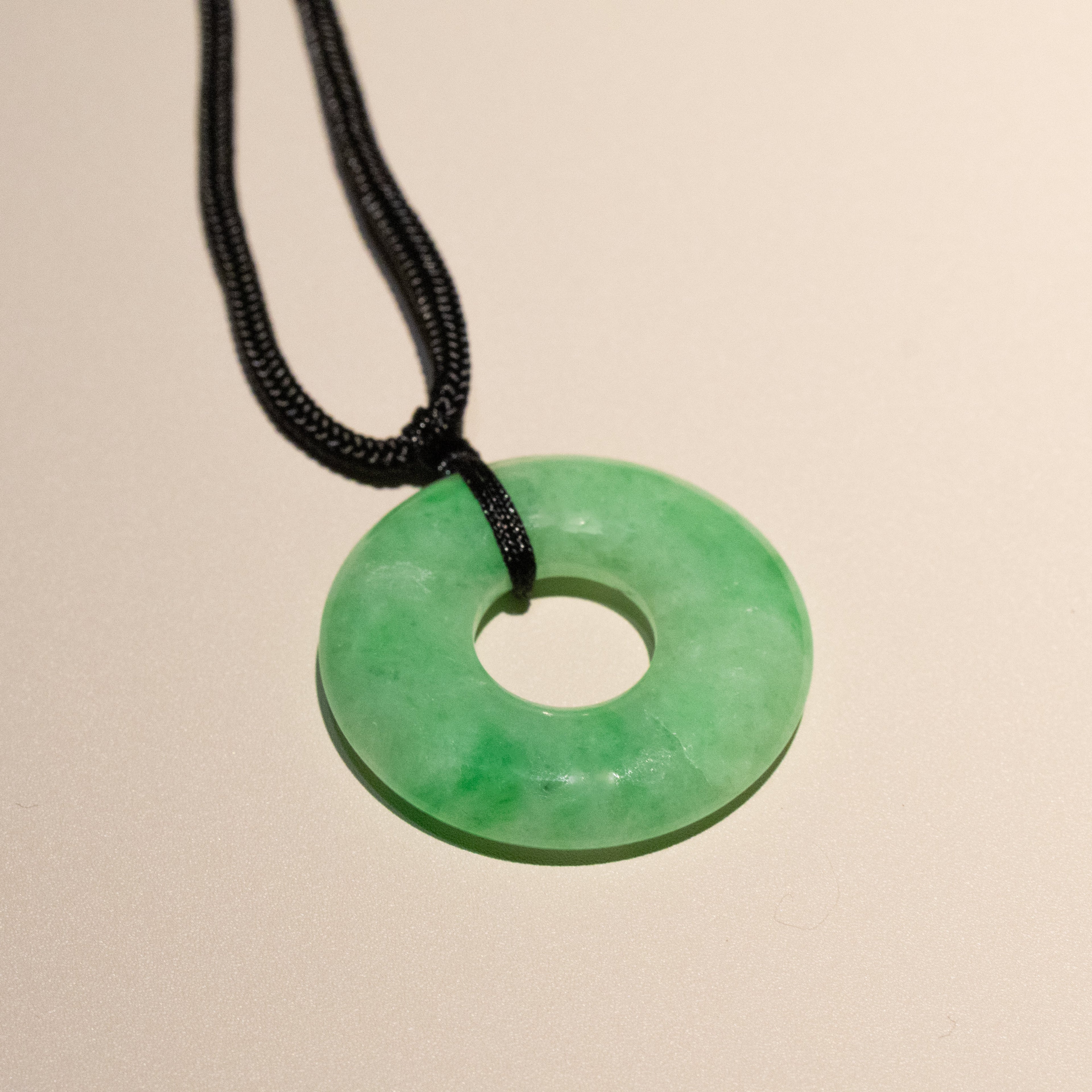 Apple Green Jade Donut Pendant 30mm – Natural Round Jade Necklace for Harmony & Balance