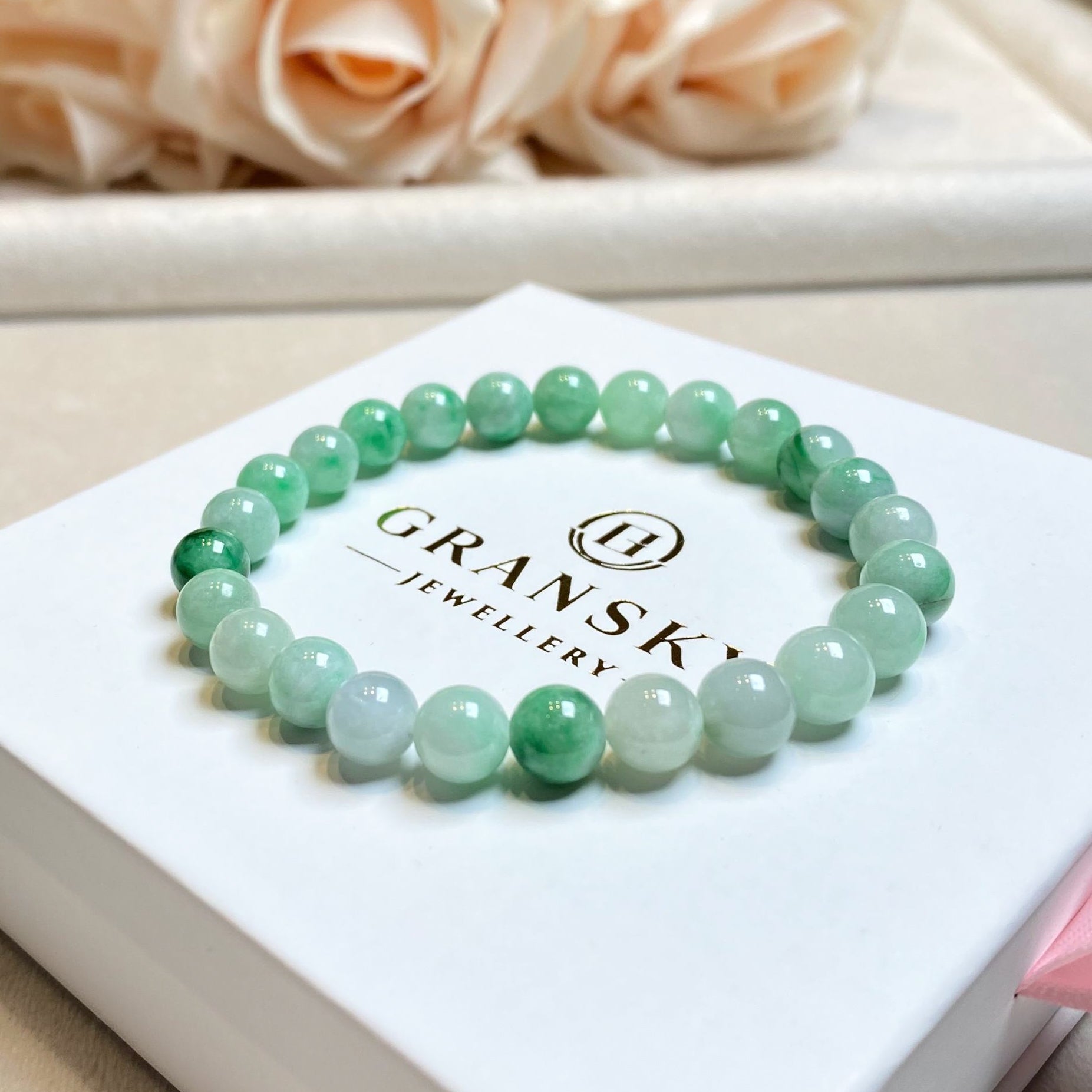 Gransky Jewellery Apple Green Jade Beaded Bracelet - 17cm
