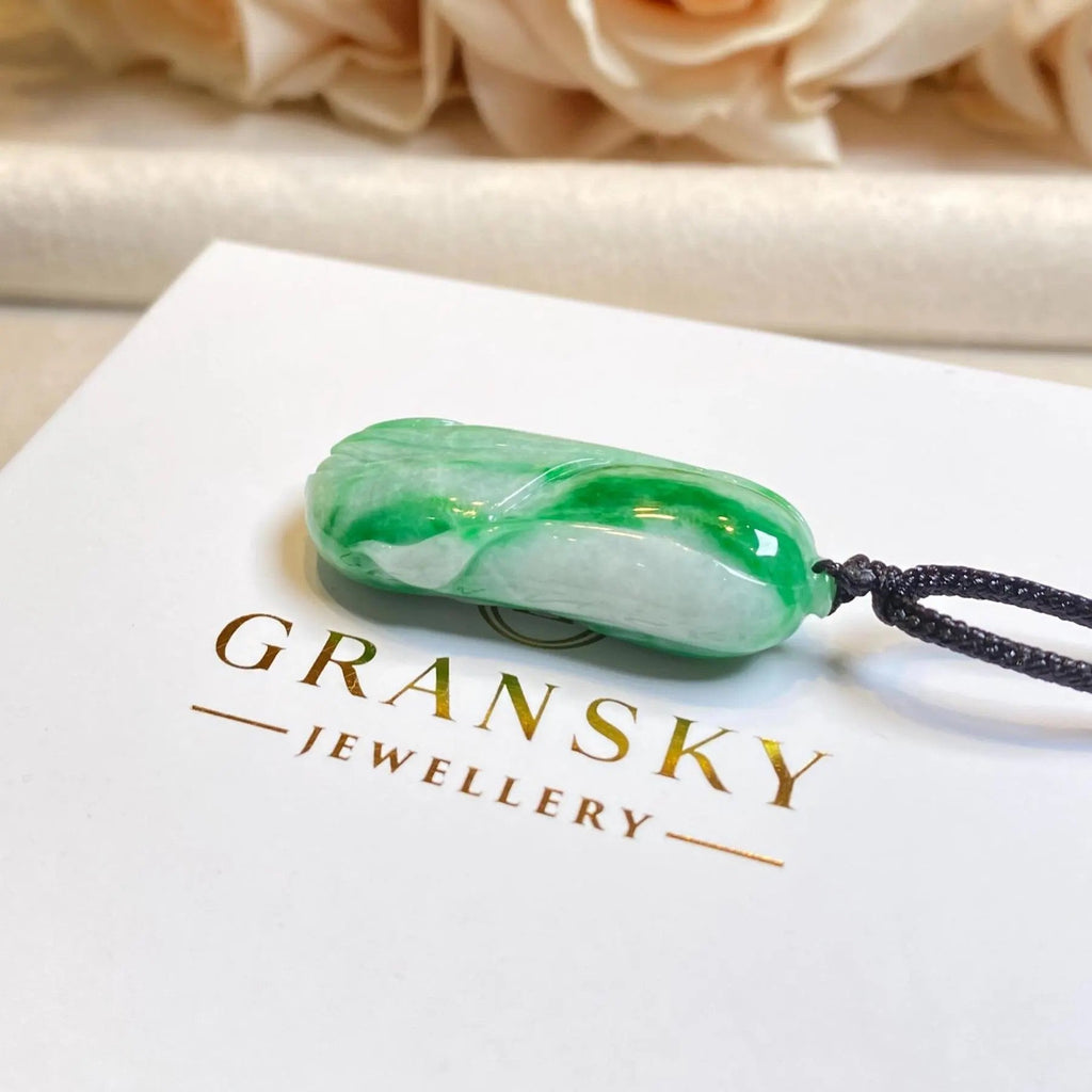 Gransky Handmade Carved Melon Green Jade Pendant