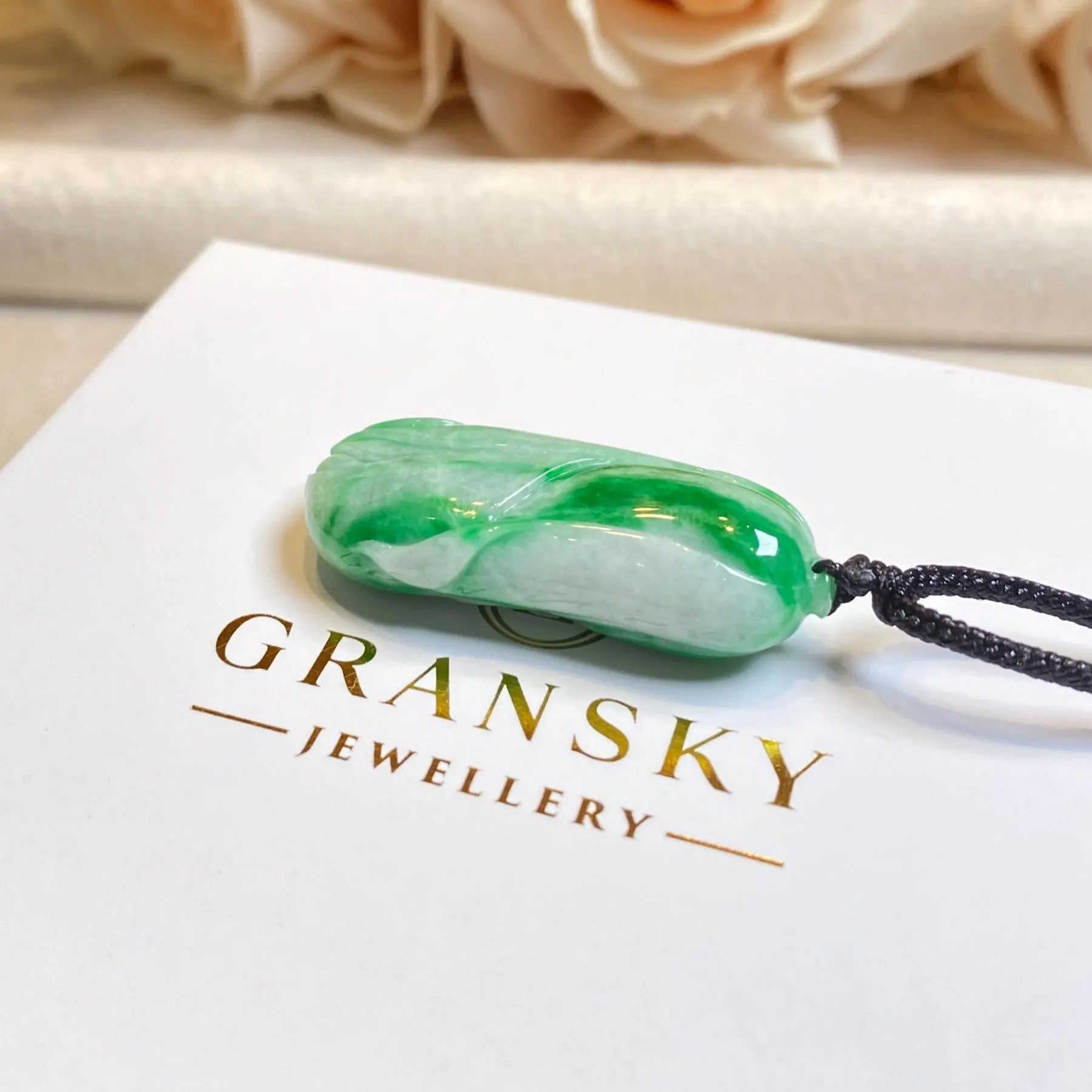 Gransky Handmade Carved Melon Green Jade Pendant