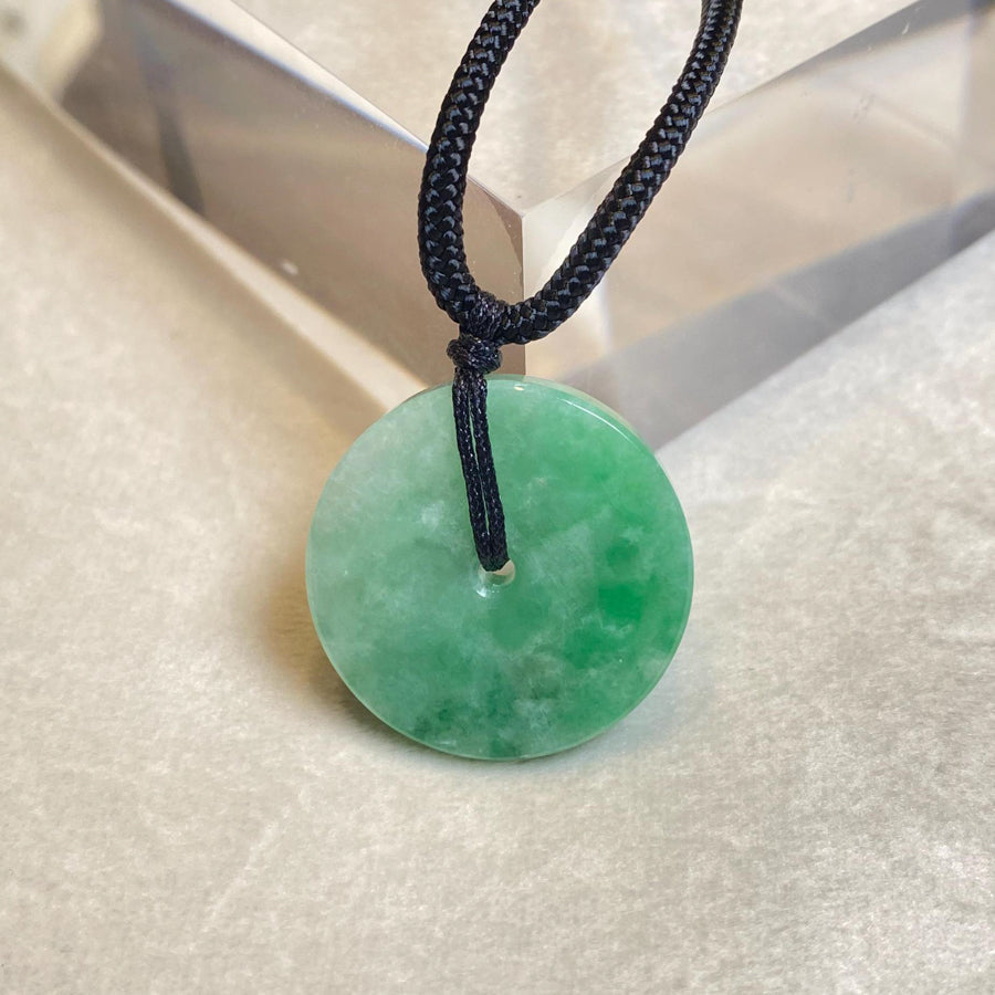 Delicate Green Round Disc Jade Pendant - 24.5mm Width Adjustable Cord