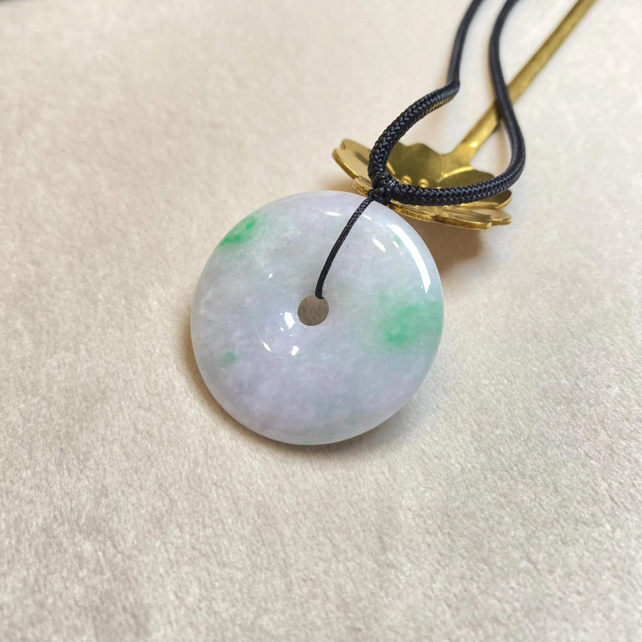 Elegant Purple Round Jade Disc Pendant with Black Adjustable String – Timeless & Versatile