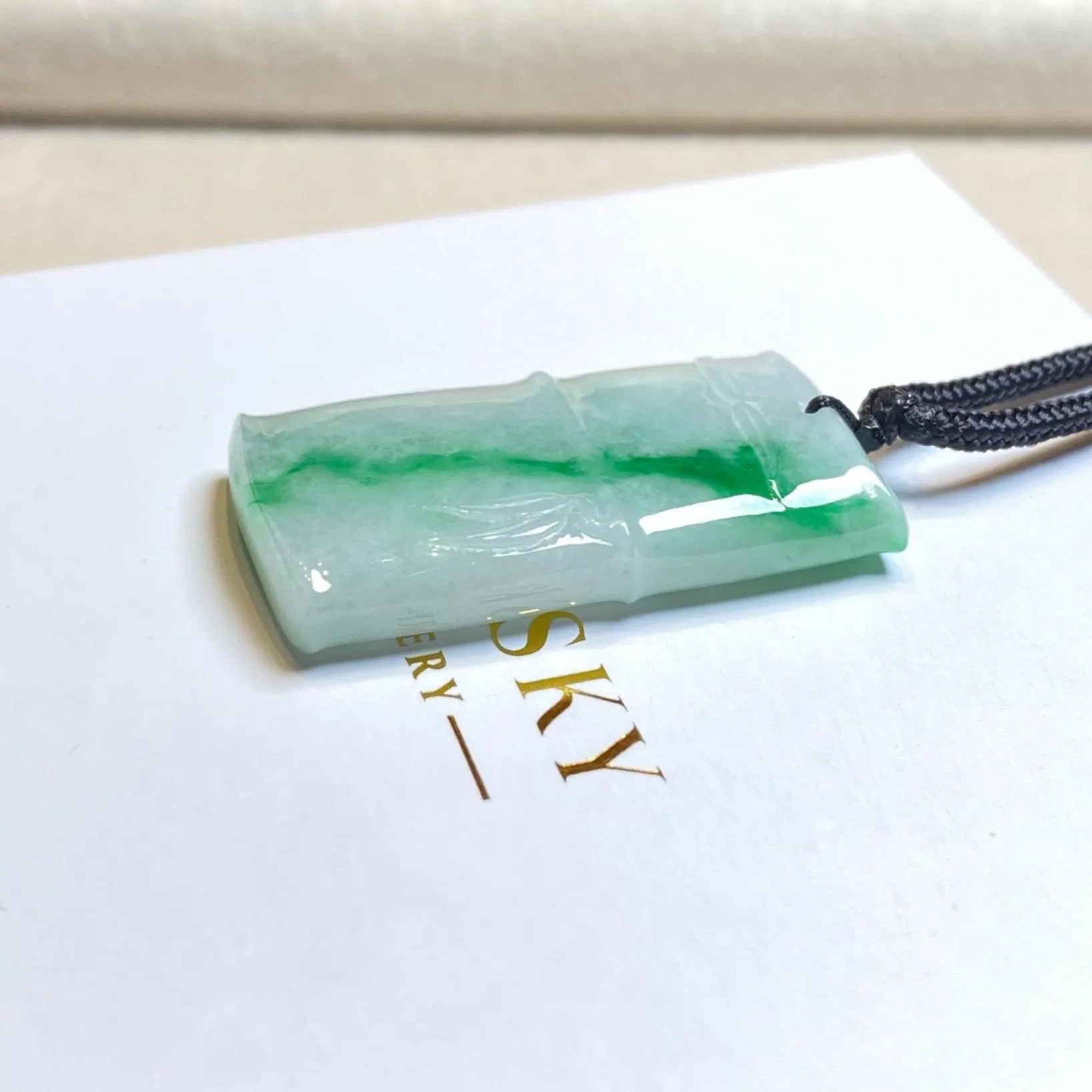 Natural Gradient Green Burmese Jadeite Bamboo Pendant