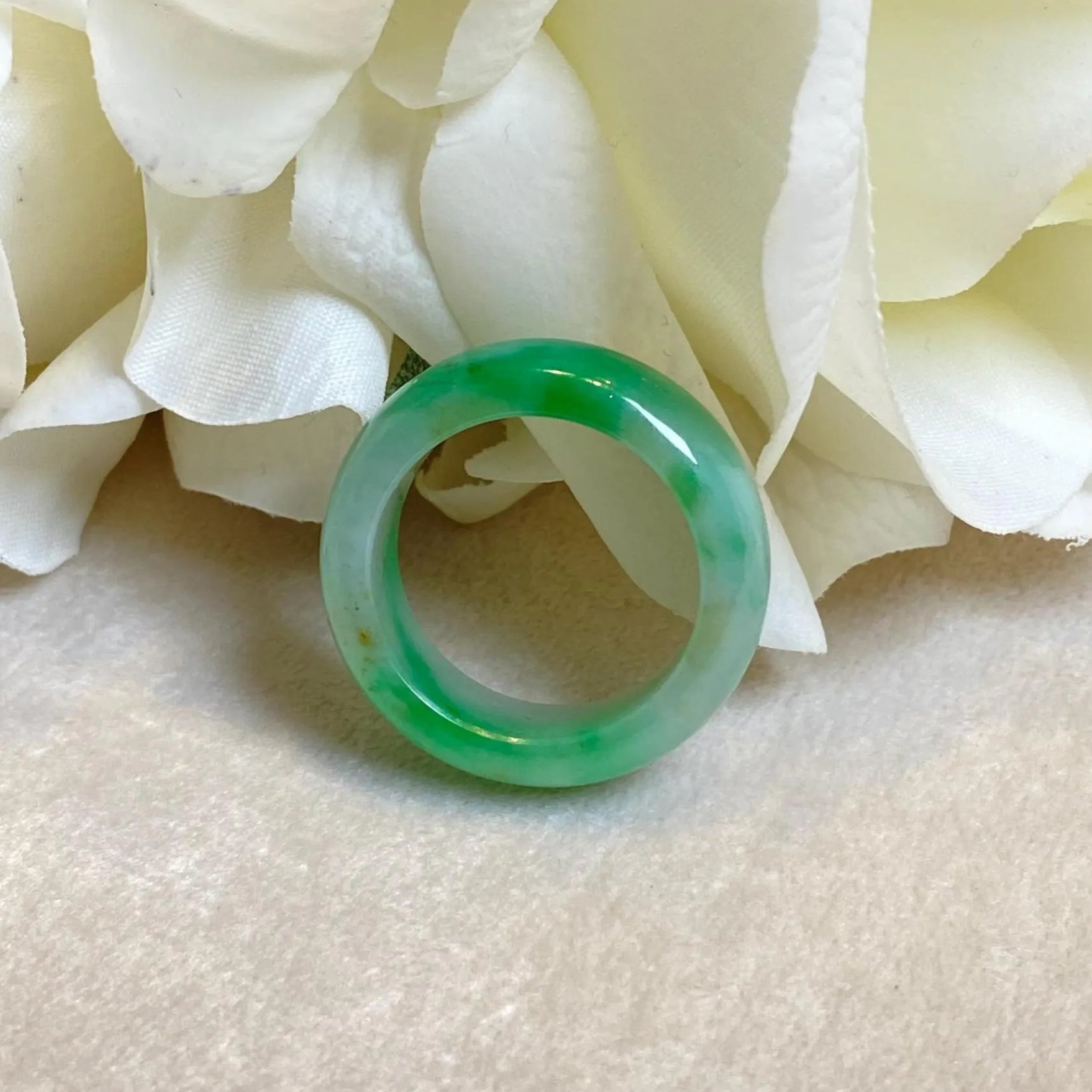 Size 8.5 Natural Type-A Burmese Imperial Green Jade Band Ring