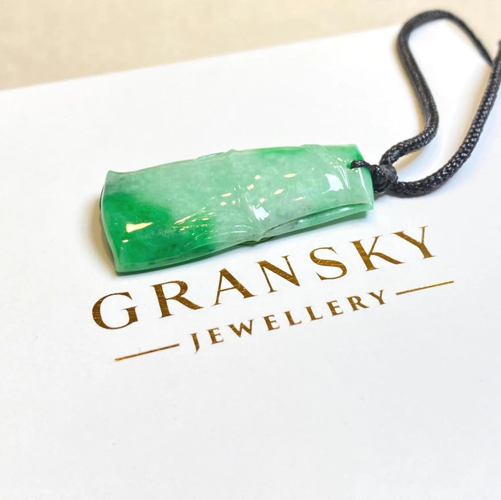 Green Jadeite Bamboo Pendant - Natural Type-A Jade