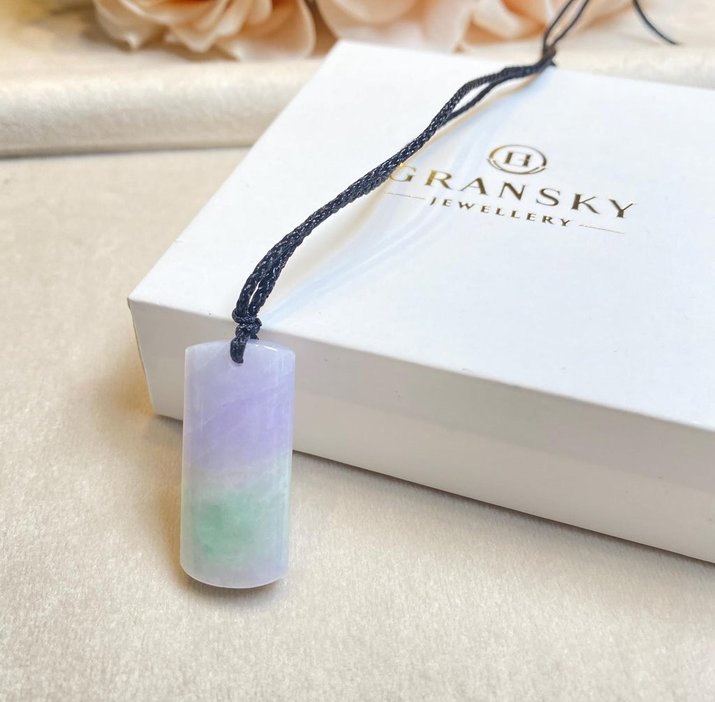 Natural Purple Jade Block Pendant - Certified Natural Jade
