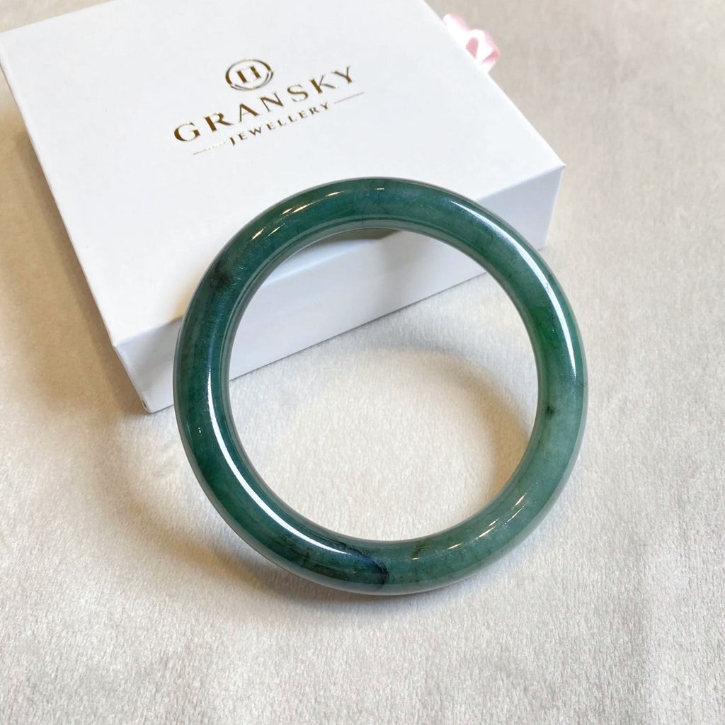 56.6mm Deep Green Round Jadeite Bangle – Untreated Burmese Jadeite
