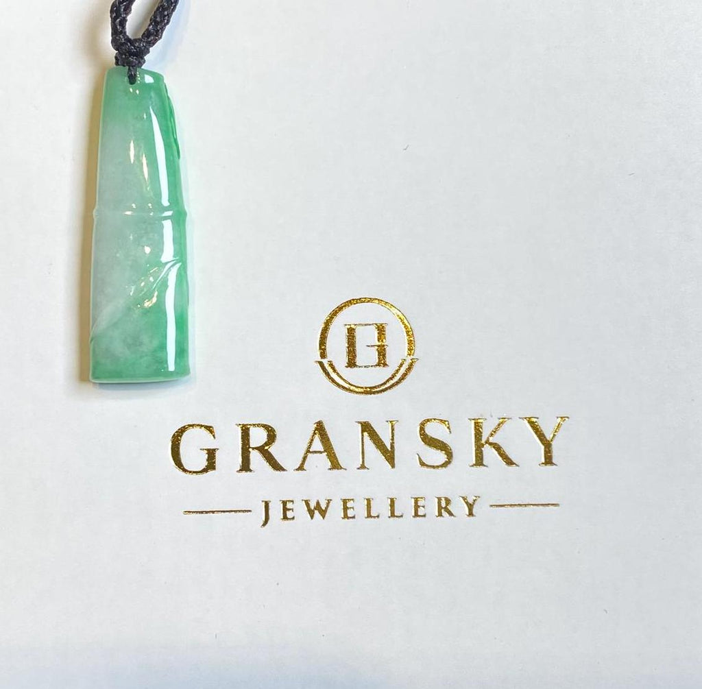 Natural Green Burmese Jadeite Bamboo Pendant