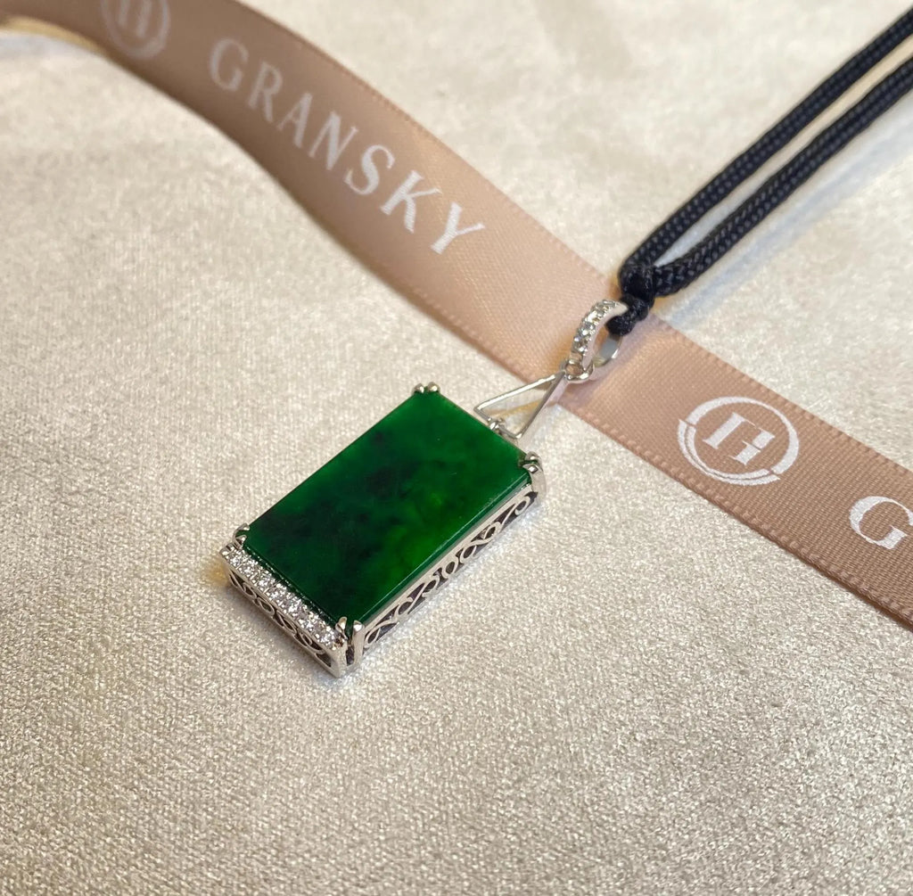Black Burmese Jadeite Pendant in 18K White Gold with Diamonds