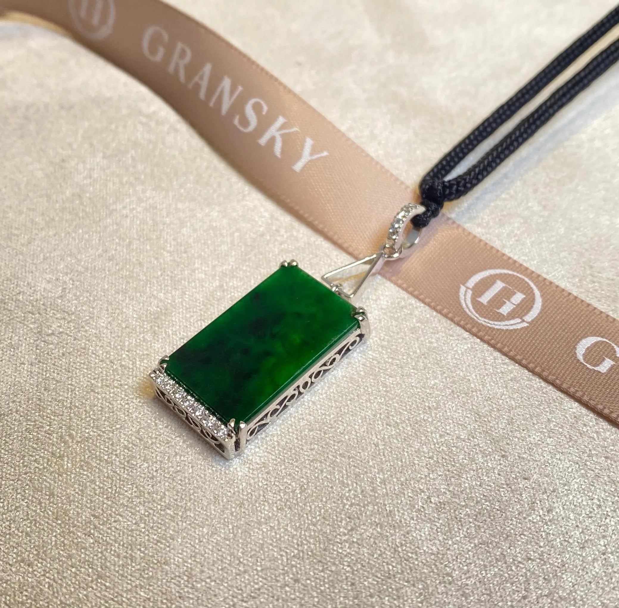Black Burmese Jadeite Pendant in 18K White Gold with Diamonds