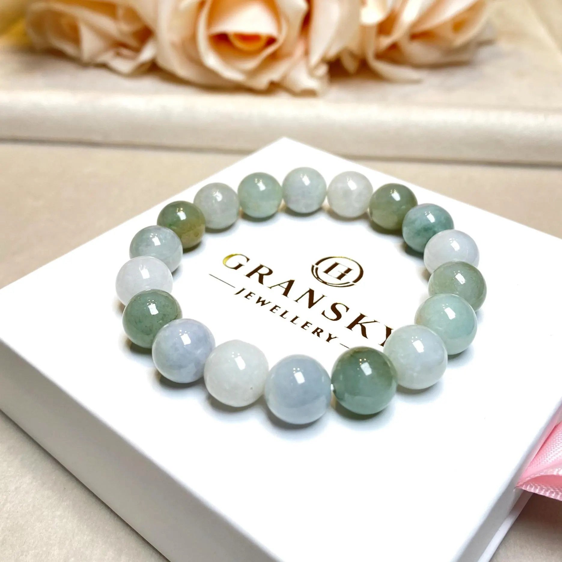 10mm Natural Type-A Burmese Multi-Color Jadeite Beaded Bracelet
