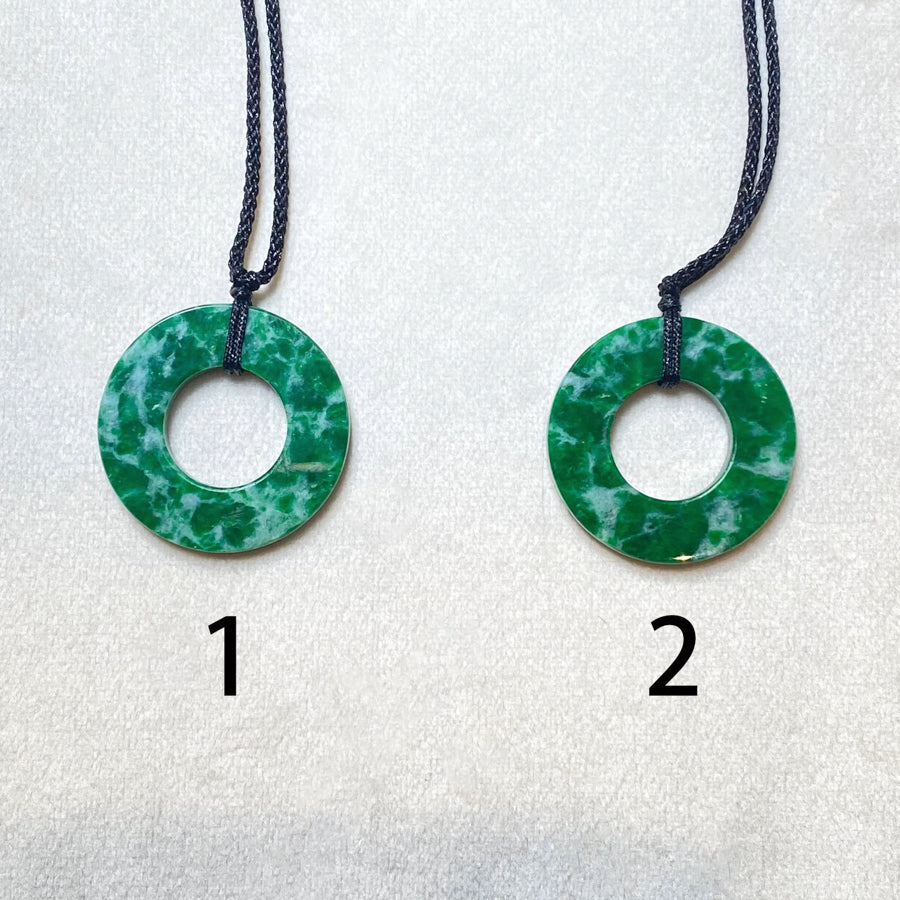 Natural Type A Jadeite Round Disc Pendant - Intense Green Jade with Adjustable String