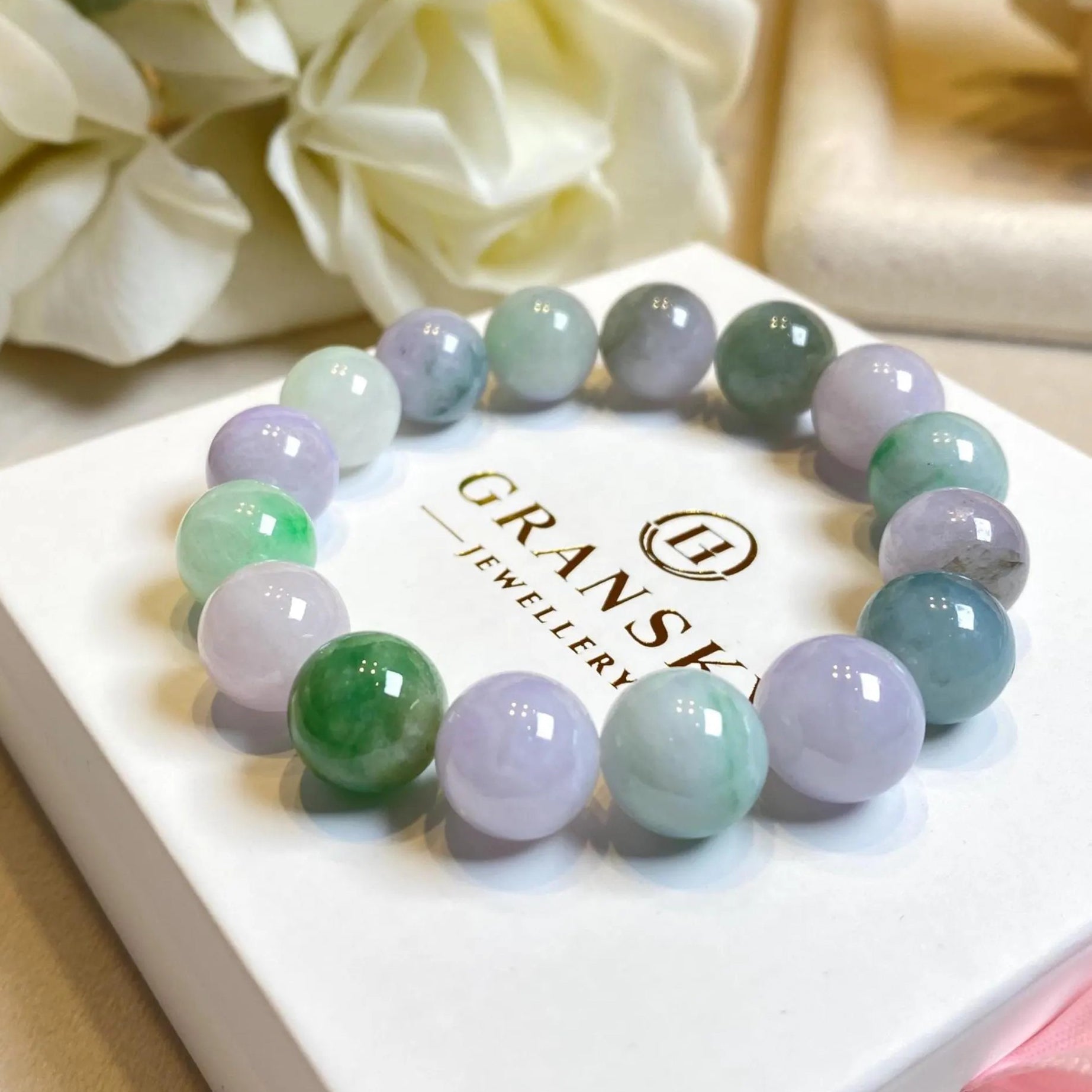 Gransky Jewellery Multi-Color Type-A Burmese Jadeite Beaded Bracelet - 18cm