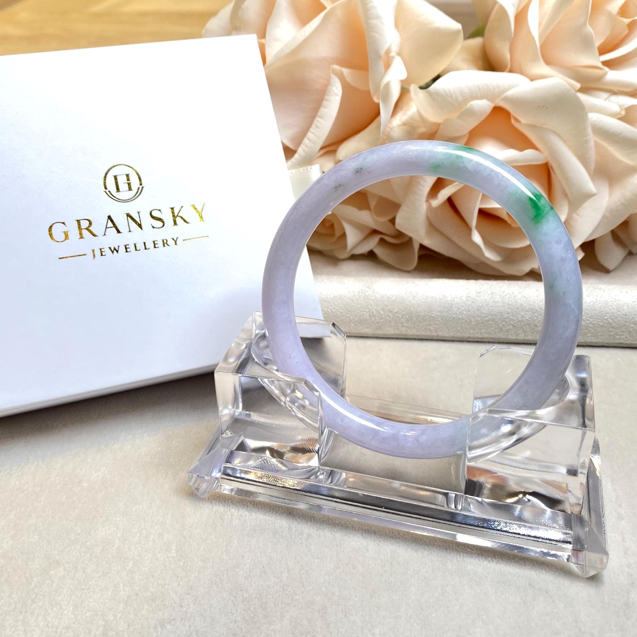 Dainty Purple Jadeite Bangle with Vivid Green, 56.5mm Inner Diameter