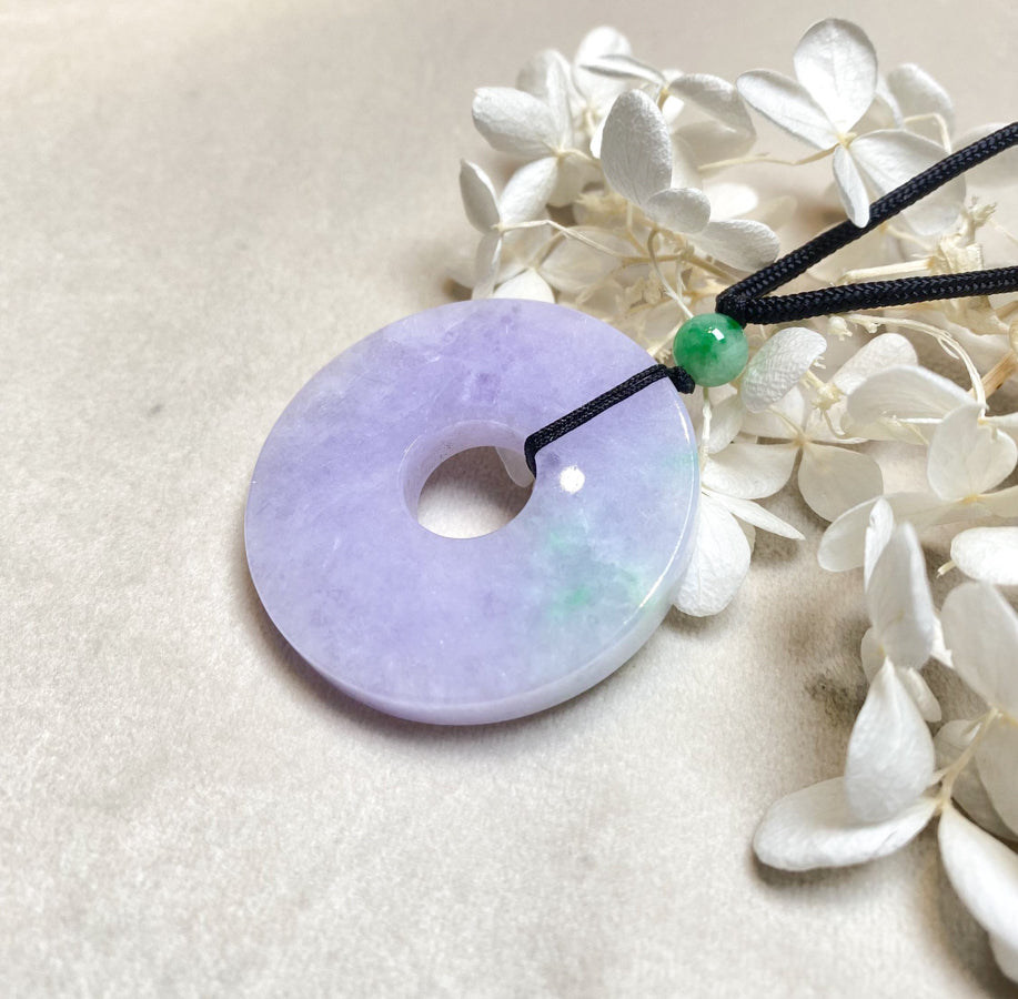 Large Round Purple Jade Pendant Necklace - Genuine Real Jade
