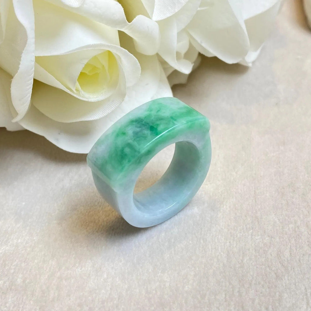 Green Jade Saddle Ring - Size US 9.25, Smooth Bright Green, Minimalist Elegance