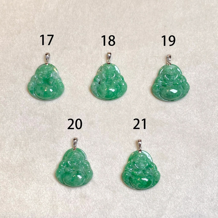 Green Jade Buddha Pendant with 18k Gold Bail - Symbol of Peace and Serenity