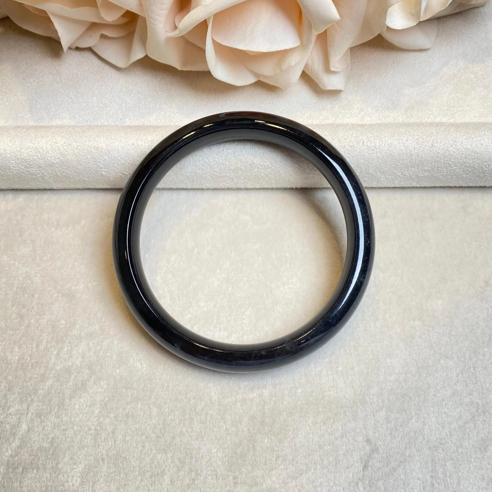 57.5mm Natural Black Burmese Jadeite Bangle Bracelet –  Flat Jade Bangle