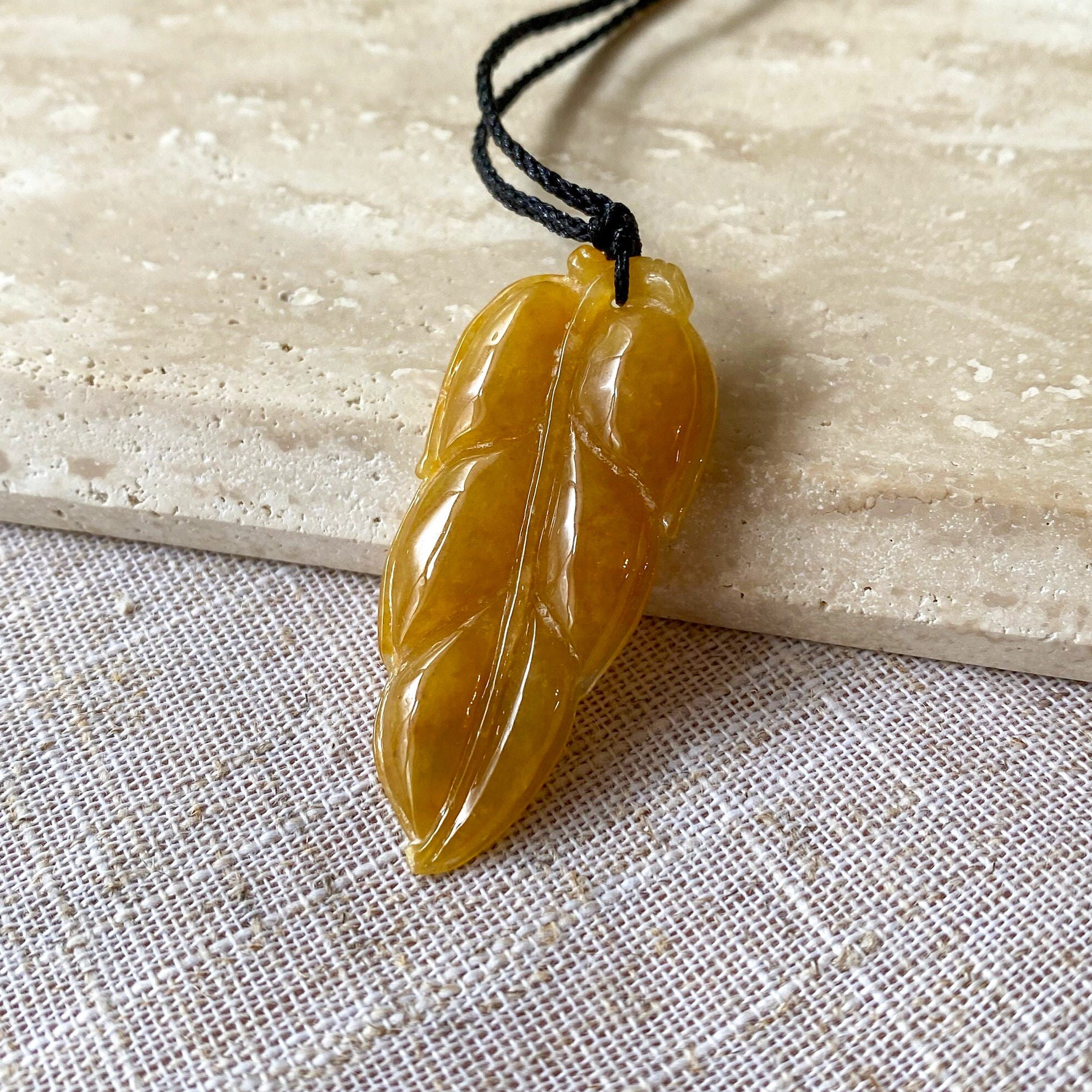 Natural Orange Jadeite Leaf Pendant - Type-A Untreated Jadeite