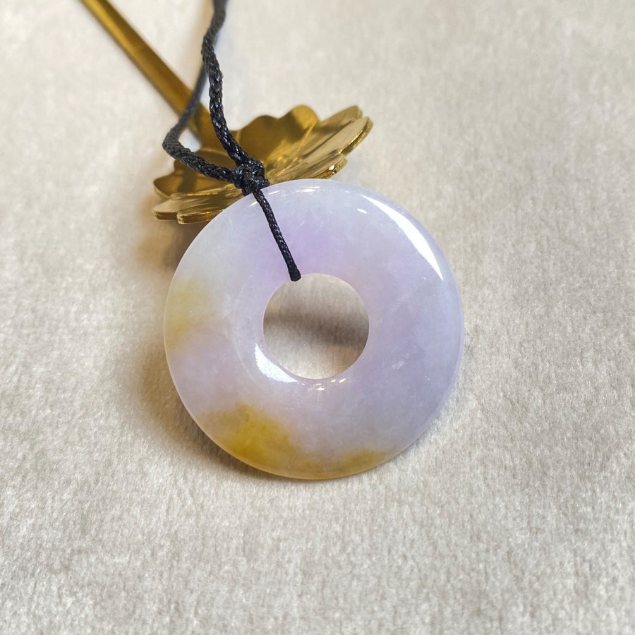 Gransky Purple and Orange Jadeite Round Disc Pendant Necklace - Real Jadeite