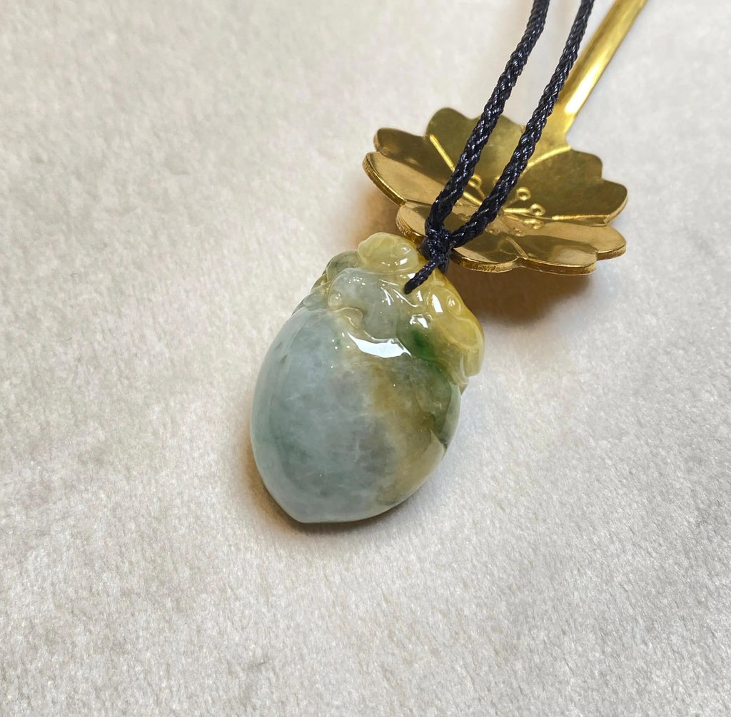 Tri-Color Natural Type-A Jadeite Peach Pendant – Handcrafted Symbol of Harmony and Longevity