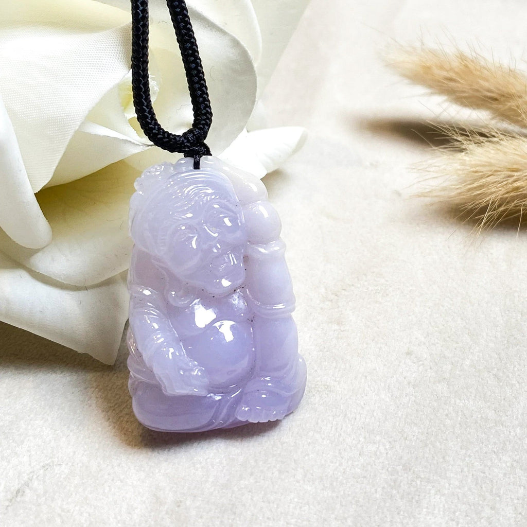 Hand-Carved Purple Jade Happy Buddha Pendant – Spiritual Jewelry