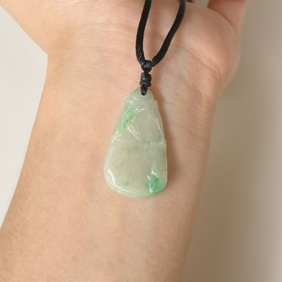 Delicate Green and Brown Jade Carved Bamboo Pendant