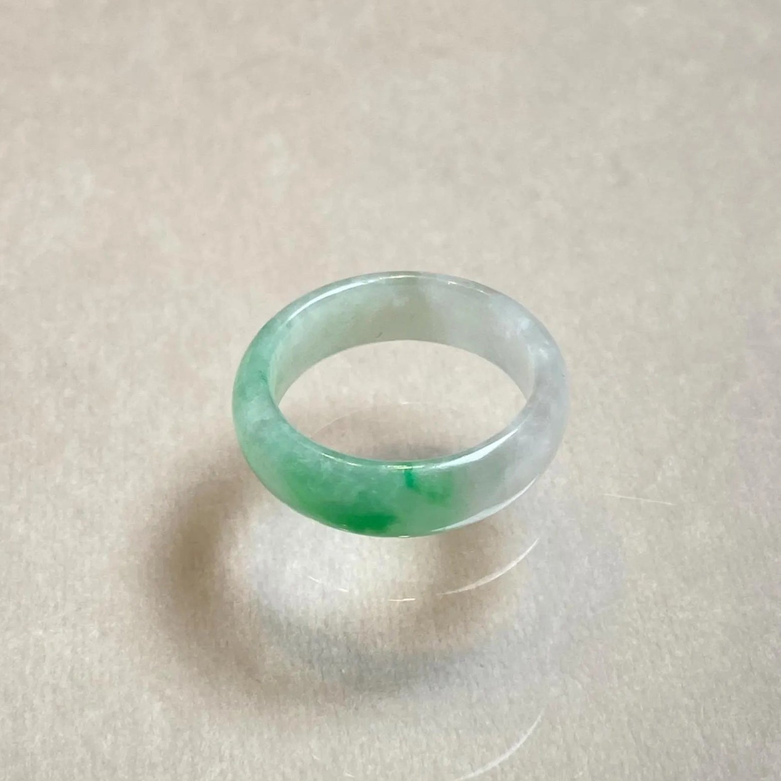 Size 9 Natural Type-A Burmese Imperial Green Jade Band Ring