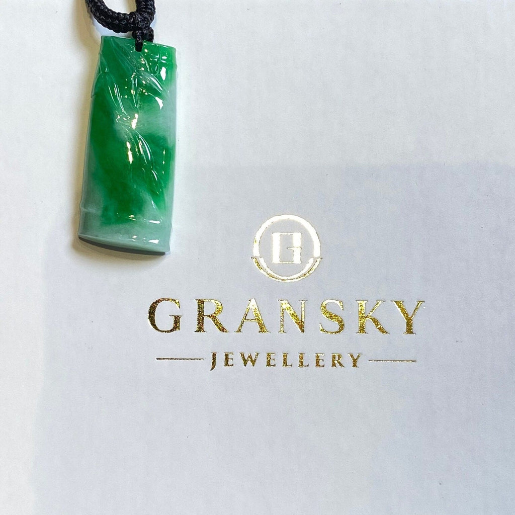 Bright Green Hand-Carved Bamboo Jade Pendant