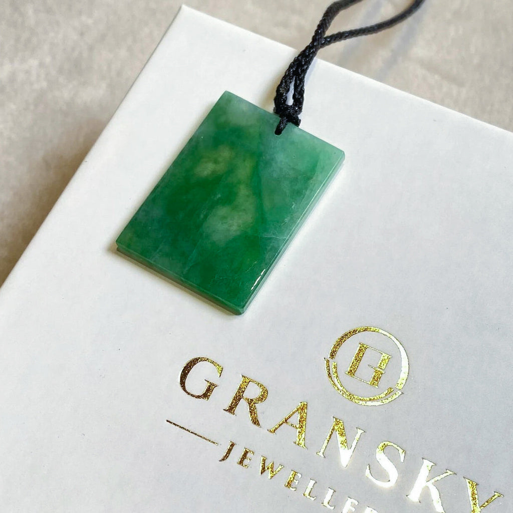 Certified Rectangle Block Green Jade Pendant