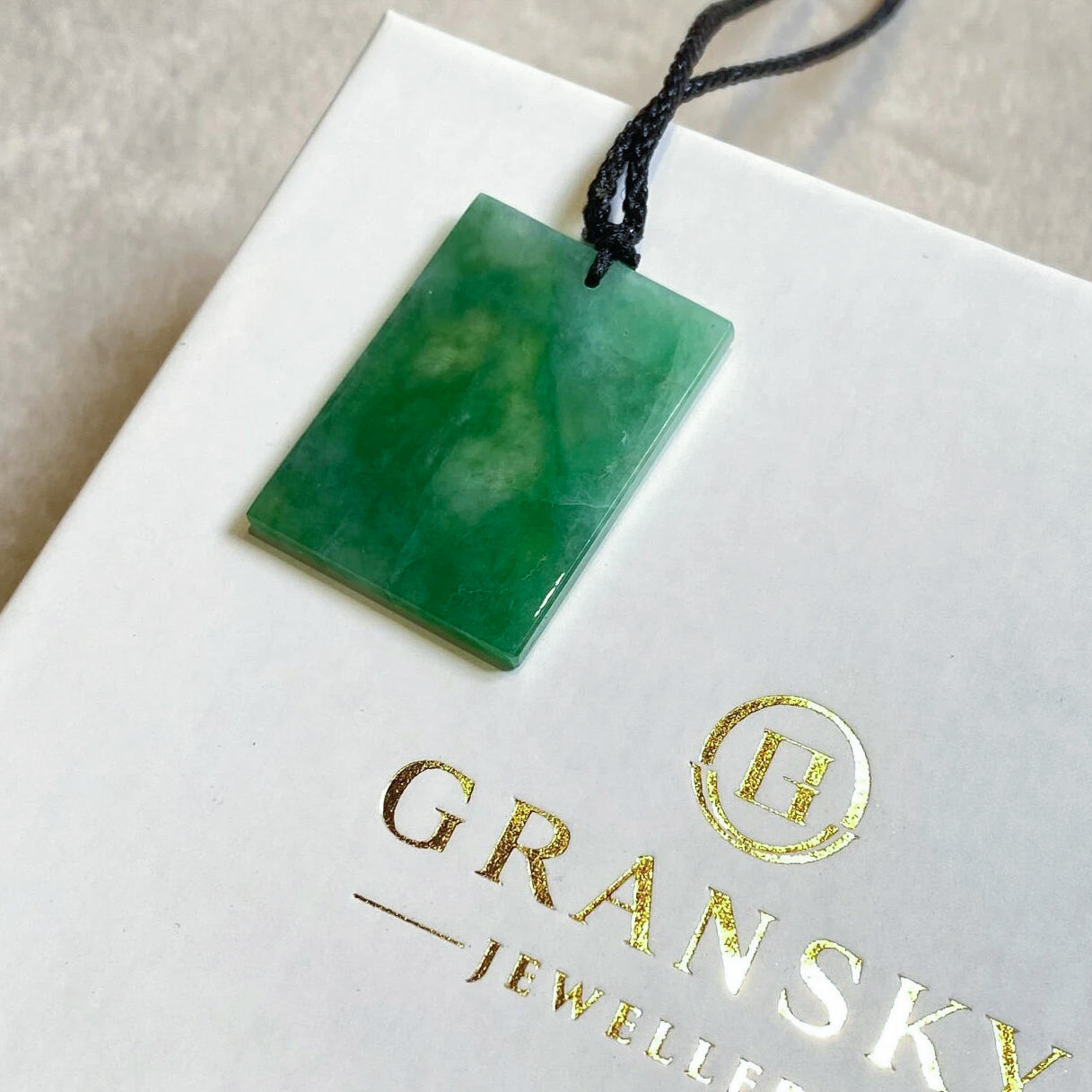 Certified Rectangle Block Green Jade Pendant