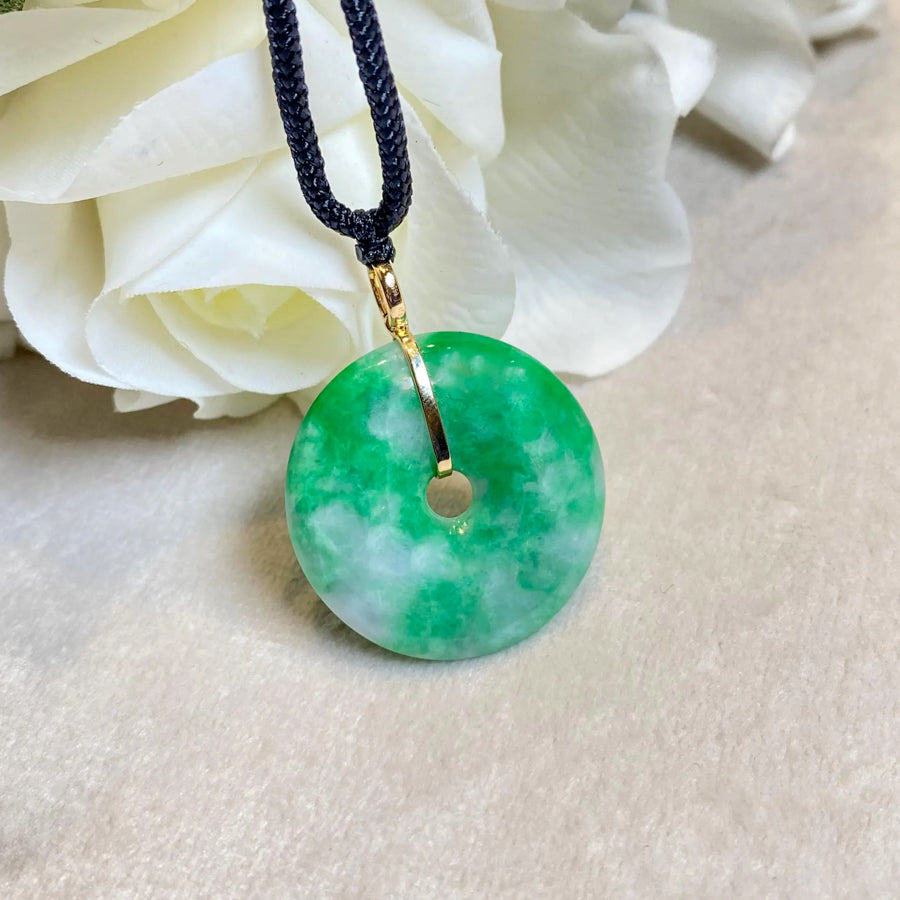 Bright Green Round Disc Jadeite Pendant with 18K Yellow Gold Bail – Natural Type-A Jadeite