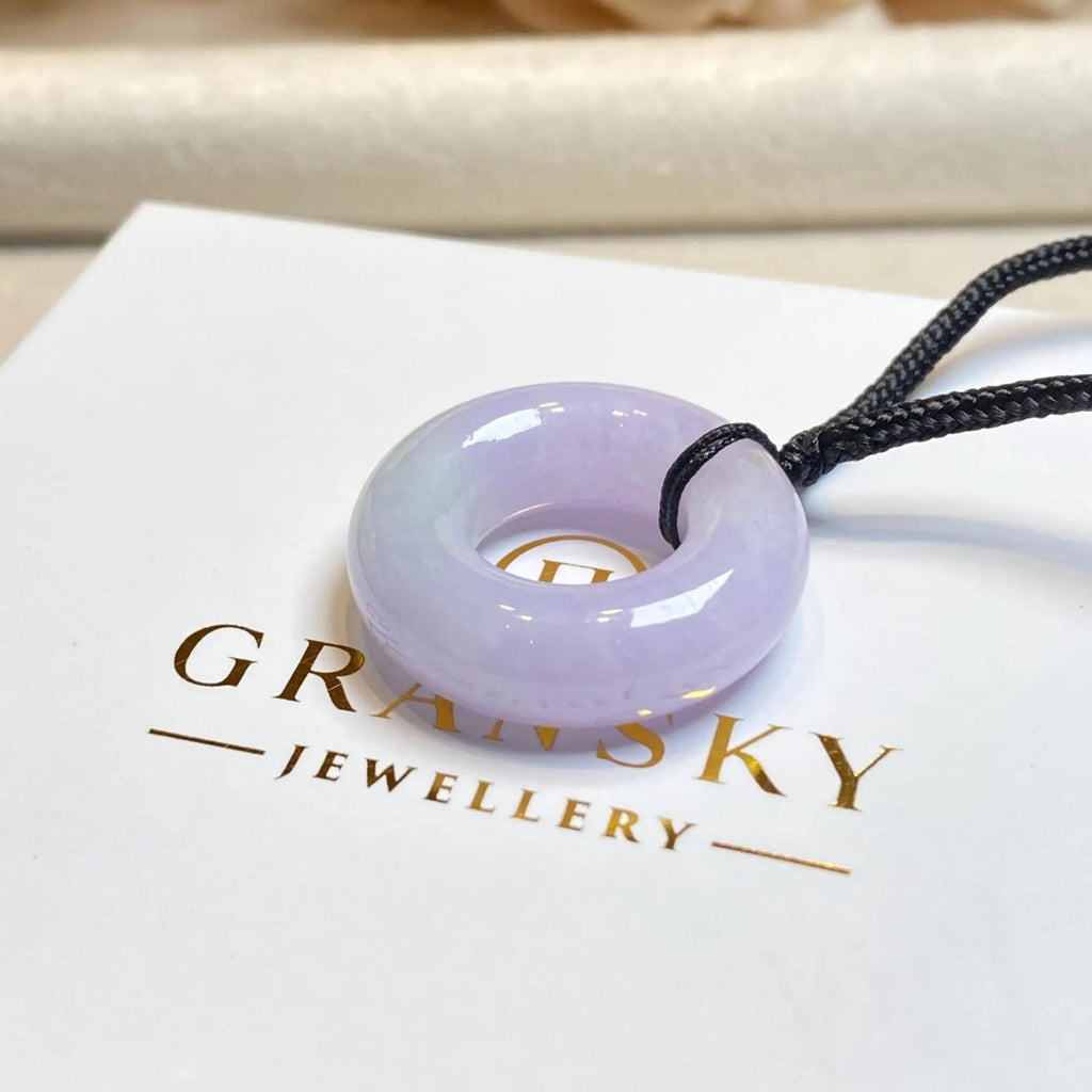 Purple Jade Round Donut Pendant 27mm - Calming Gemstone