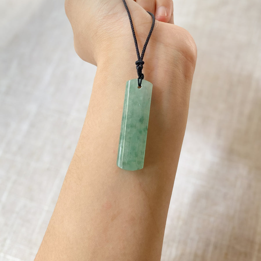 Green Jade Rectangular Rod Pendant Necklace for Men and Women