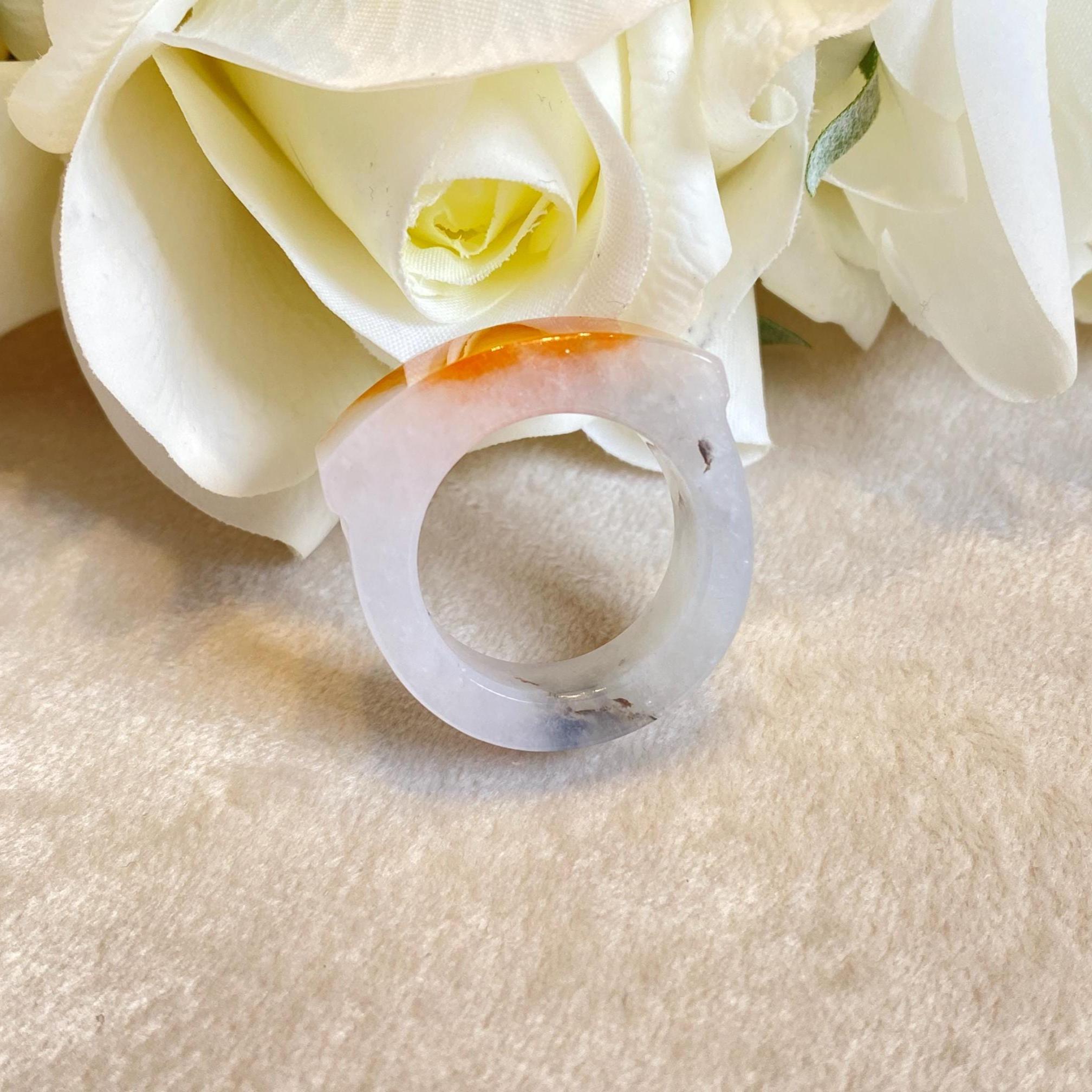 Natural Type-A Burmese Red Jade Saddle Ring – Rare Red & White Jade – Size 9.25