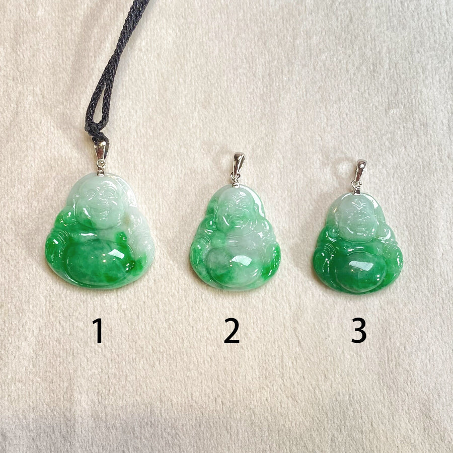 Green Jade Buddha Pendant with 18k Gold Bail - Symbol of Peace and Serenity