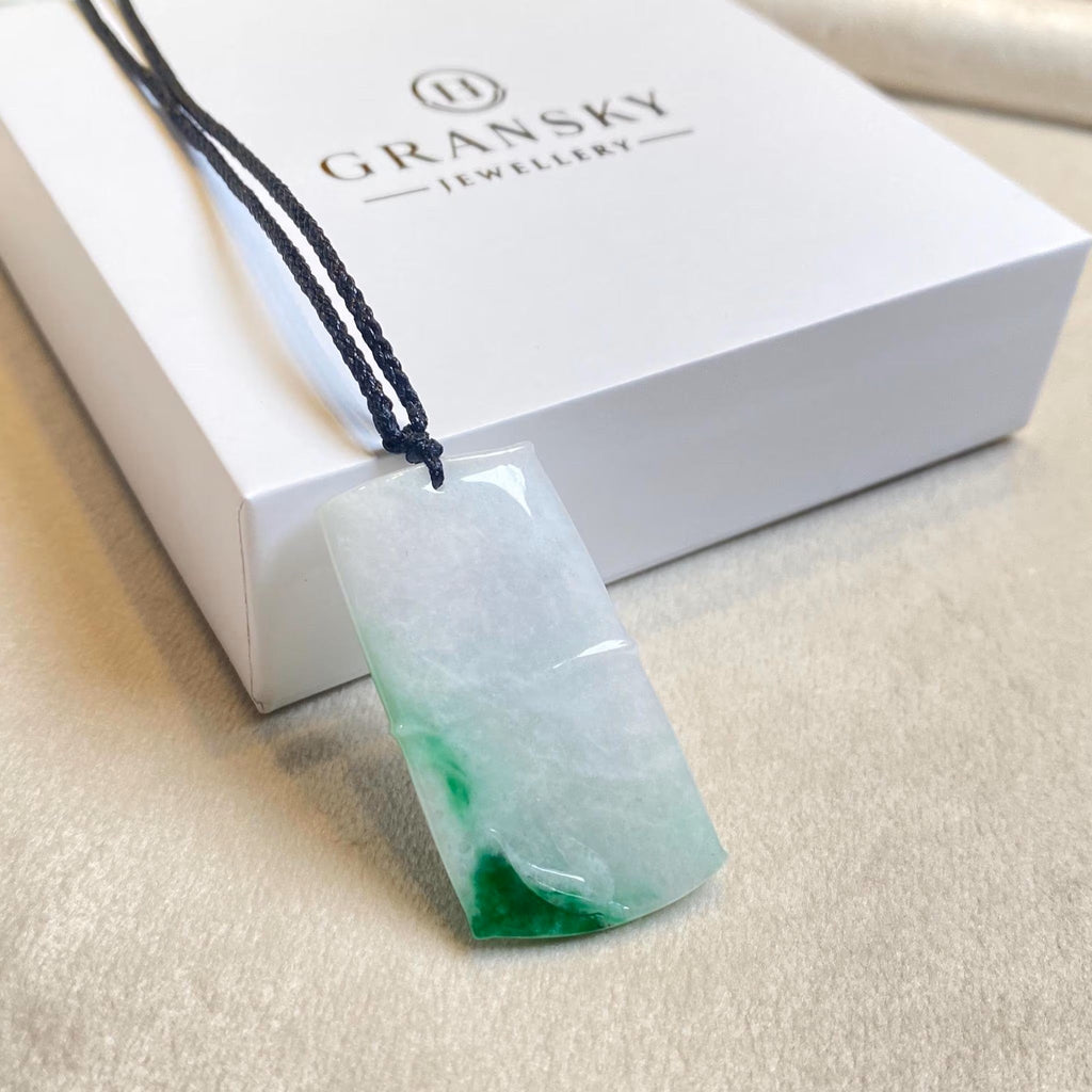Natural Gradient Green Burmese Jadeite Bamboo Pendant