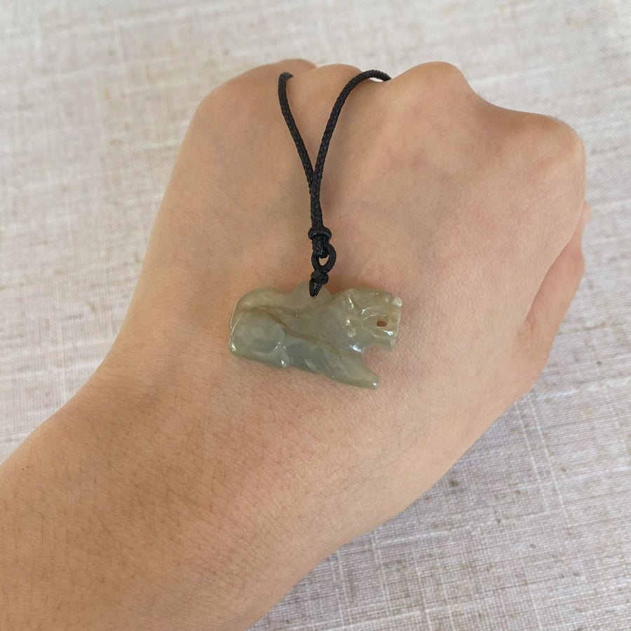 Carving Qilin Brown Jadeite Pendant Necklace Burmese Grade A Jadeite