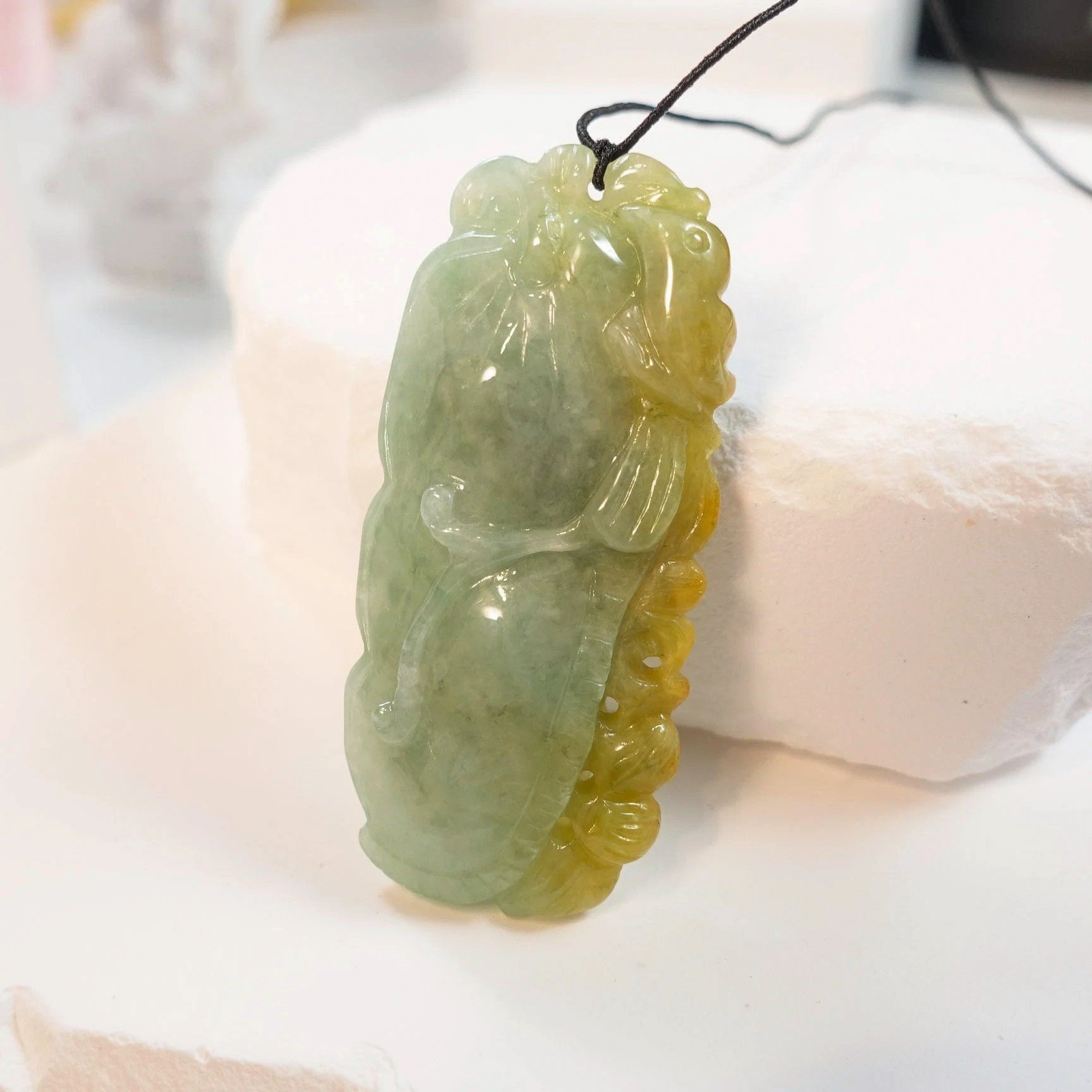 Handcrafted Peapod-Shaped Green Jade Pendant