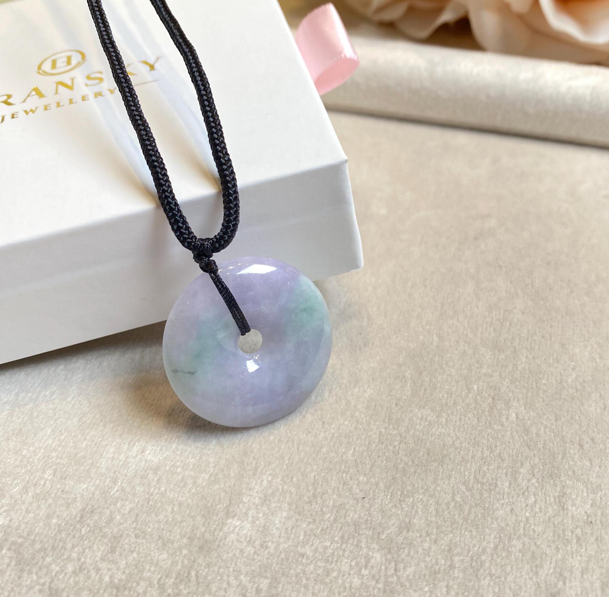 Exquisite Purple & Green Round Jade Disc Pendant – Natural Burmese Jadeite