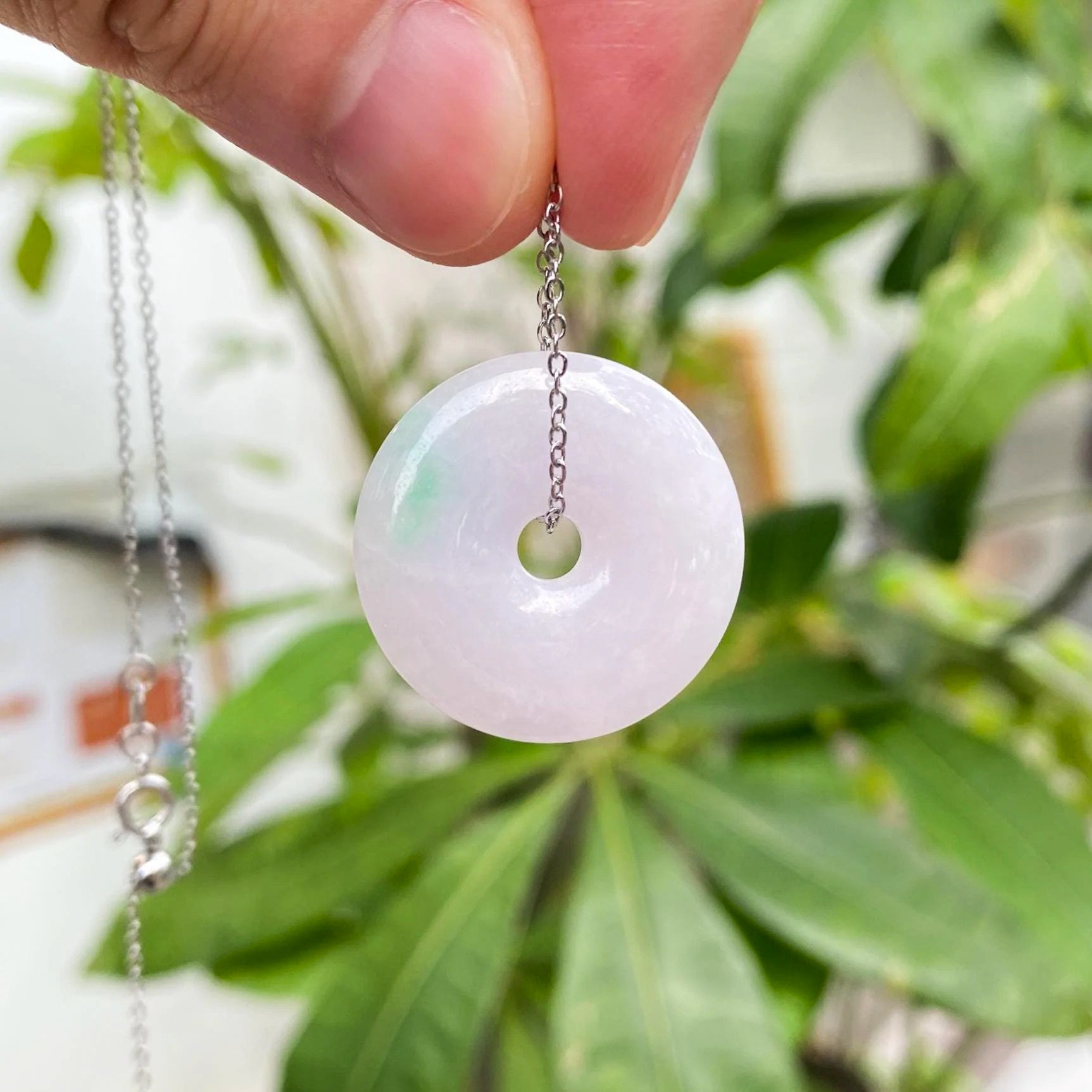 Purple Jade Donut Pendant Necklace - Type-A Burmese Jadeite