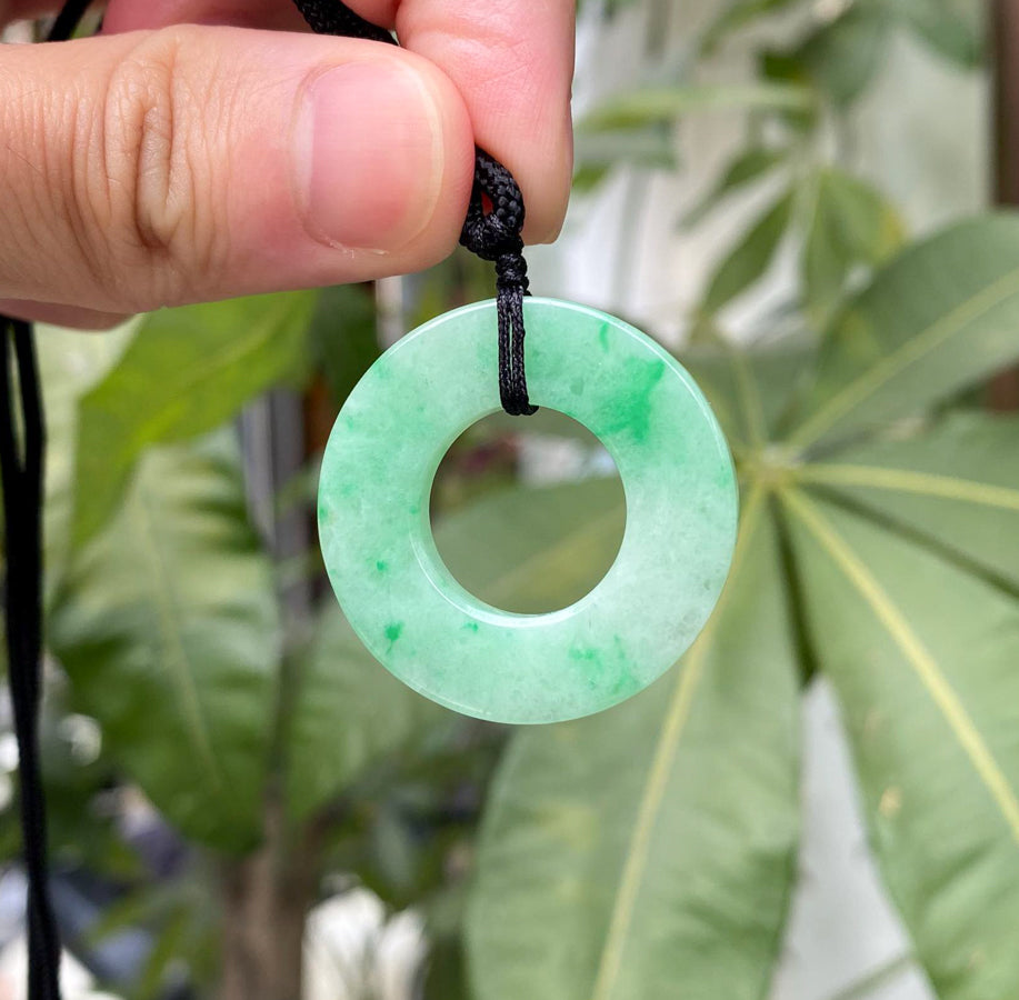 Bright Green Jade Donut Pendant Necklace - Certified Natural Jadeite