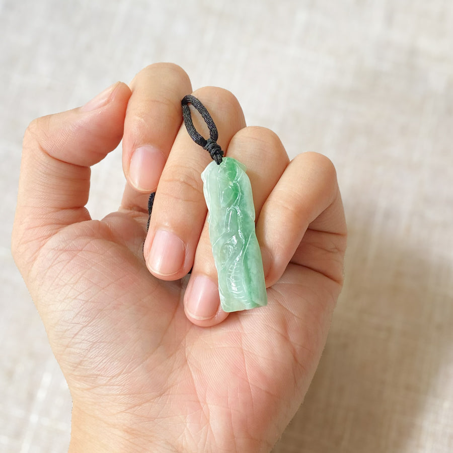 Gransky Natural Burmese Jade Hand-Carving Fish Pendant Necklace
