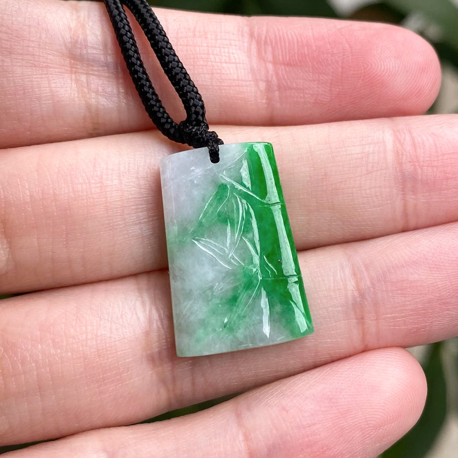 Delicate Green Jade Bamboo Carving Pendant - Type-A Natural Jadeite