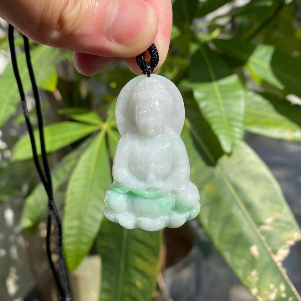 Handmade Smooth Green Guanyin Jade Pendant Necklace